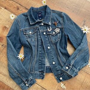GAP Stretch Classic Denim Jacket 3 Crystal Brooches